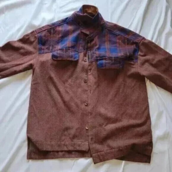 BDG Men's L Shirt Jacket Shacket Red Button Down Plaid Western Aztec Gorpcore - Picture 6 of 6